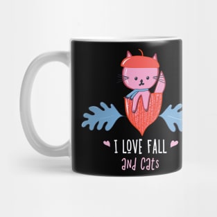 Cute Autumn I Love Fall Acorn Leaves and Cat in a Scarf Mug